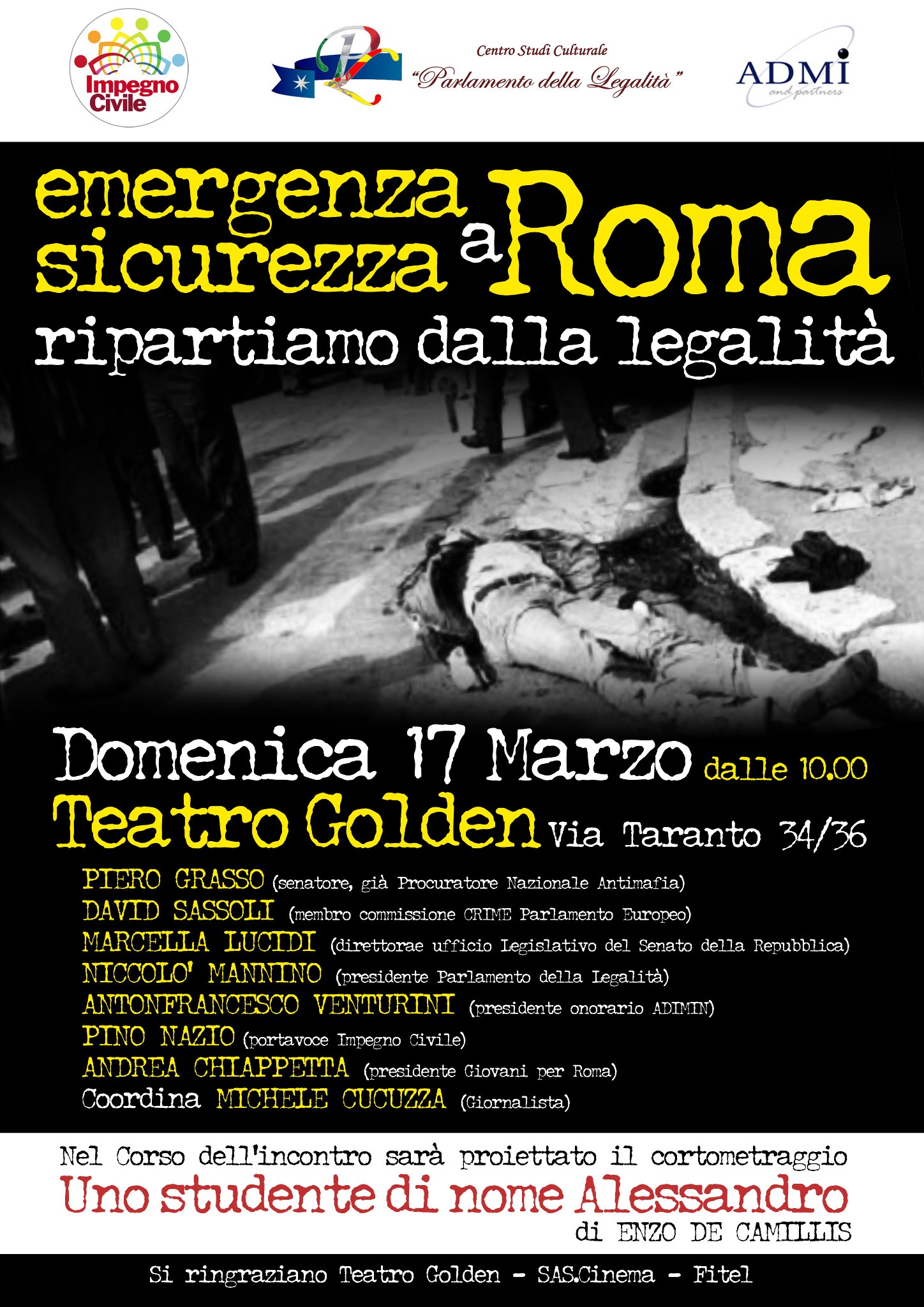 17 marzo, teatro Golden “Emergenza Sicurezza a Roma”