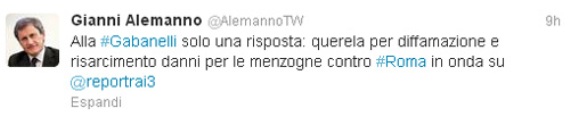 Report, Alemanno inaugura la querela via twitter