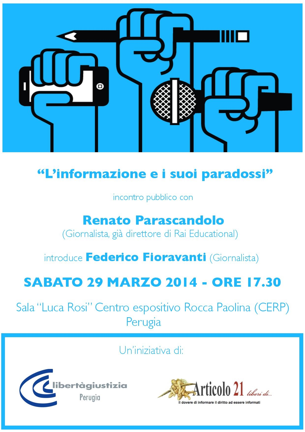 “L’informazione e i suoi paradossi”. Oggi a Perugia dibattito promosso da Libertà e Giustizia e Articolo21.