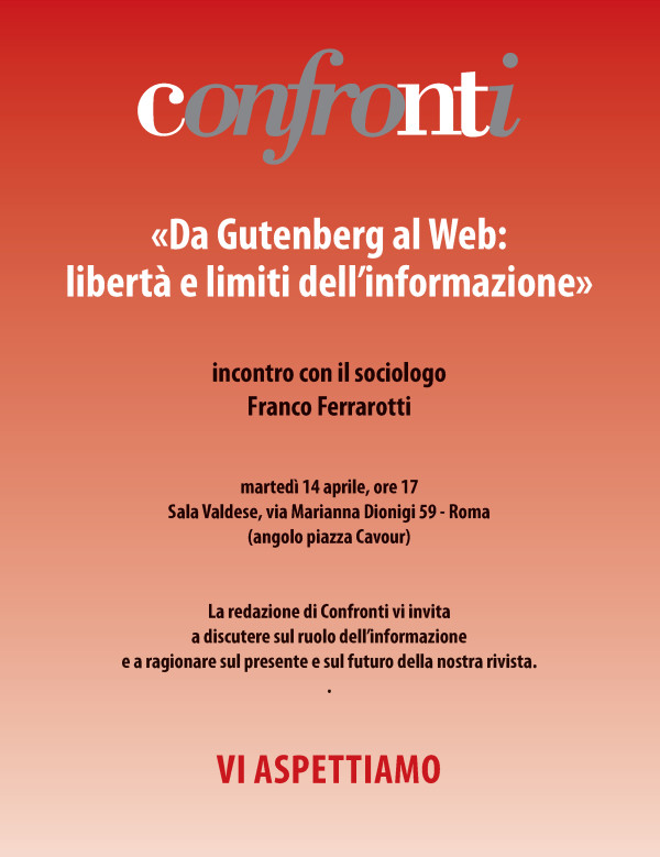 “Da Gutenberg al Web: libertà e limiti dell’informazione”, 14 aprile, Roma
