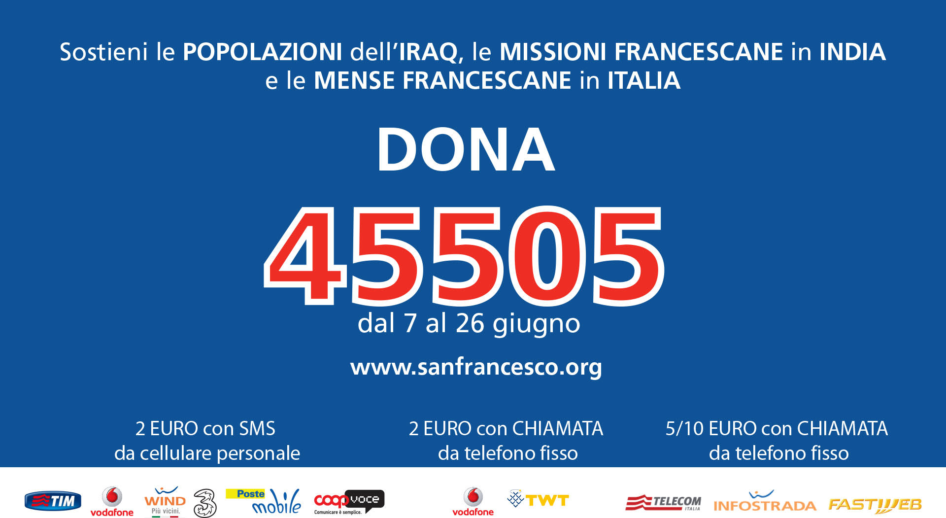 Maratona di solidarietà “Con il cuore”: sms al 45505 per i profughi in Iraq e le missioni francescane
