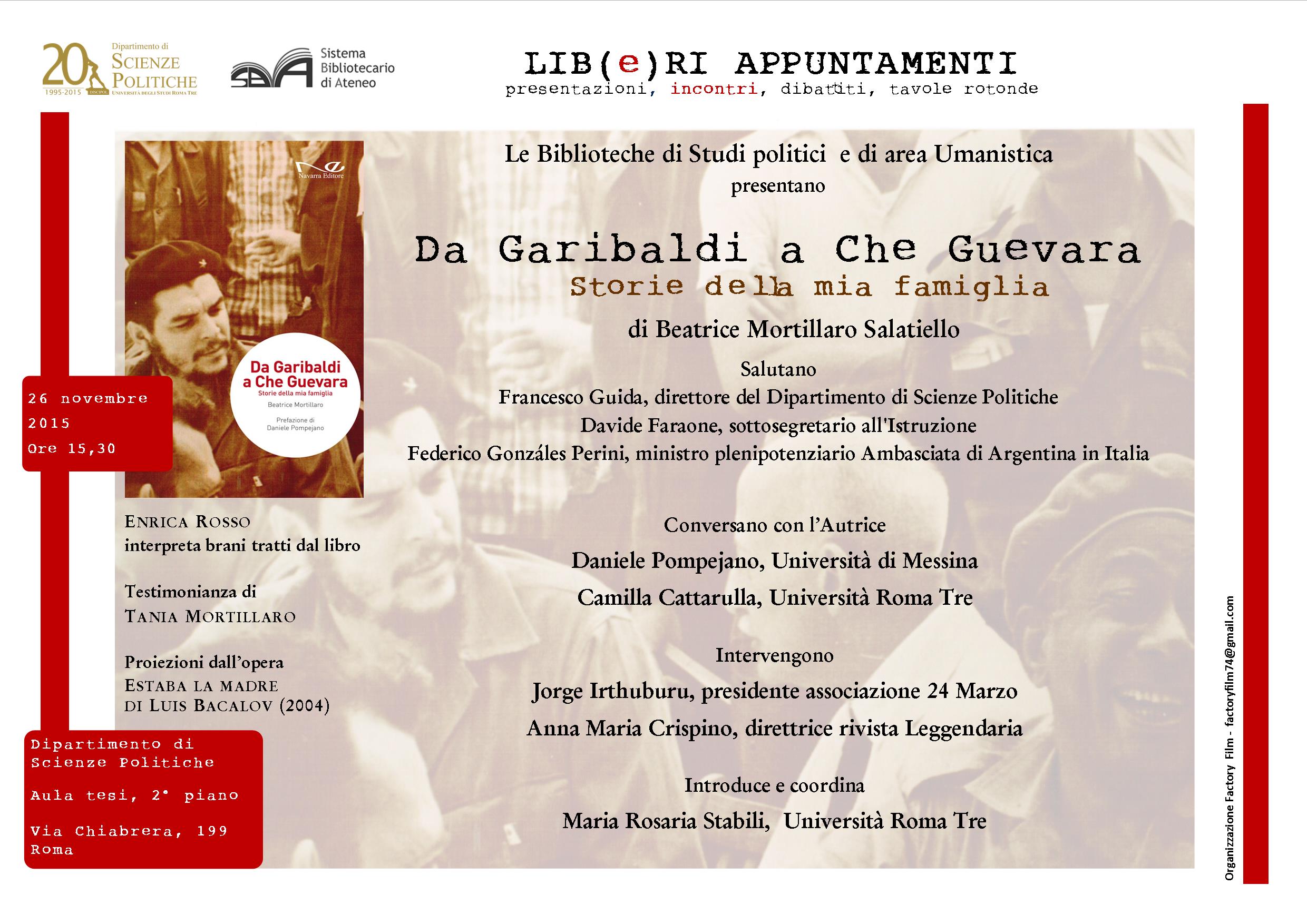 Presentazione del libro di Beatrice Mortillaro Salatiello, “Da Garibaldi a Che Guevara. Storie della mia famiglia”