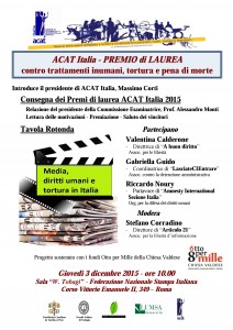 Acat Italia – Premio di Laurea contro trattamenti inumani, tortura e pena di morte.3 dicembre in Fnsi