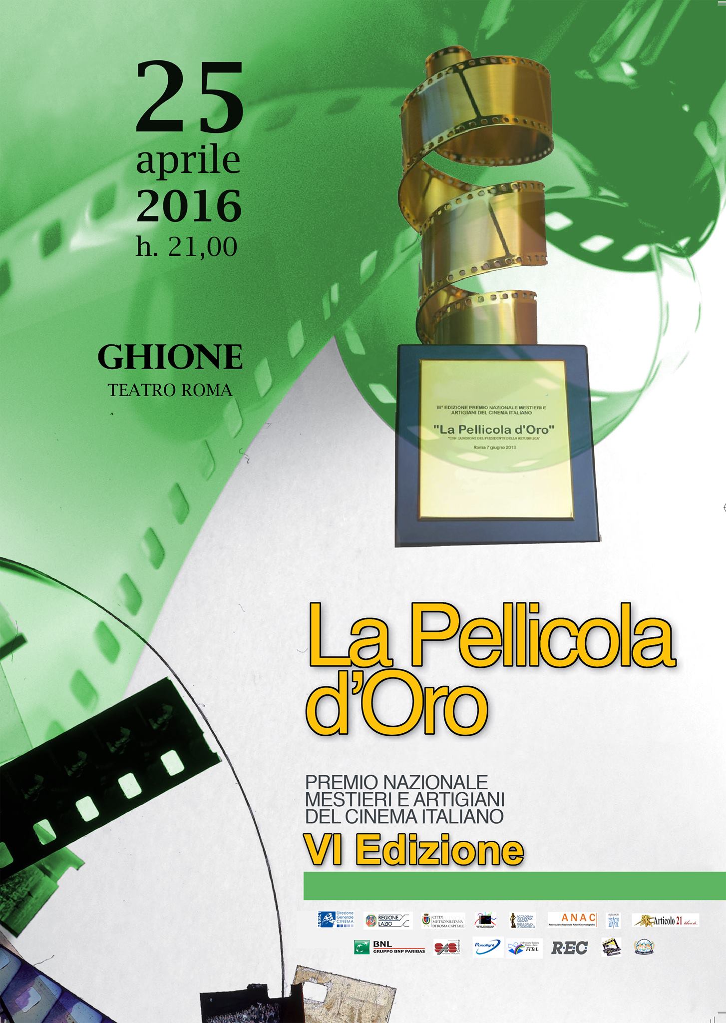 Premio “La Pellicola d’oro” – VI Edizione Teatro Ghione, Roma