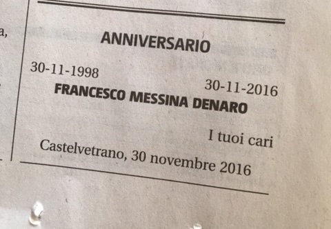 Necrologio e potere. Puntualmente è comparso pubblicato nelle pagine del Giornale di Sicilia il ricordo del capo mafia Francesco Messina Denaro