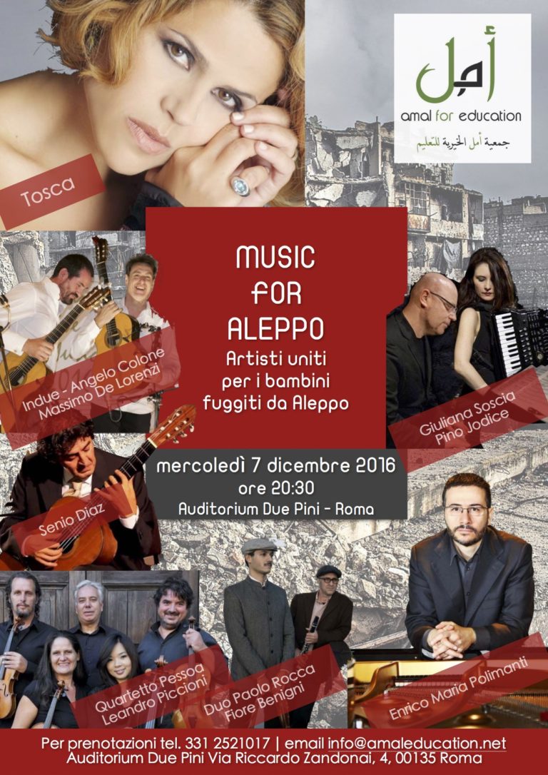 Music for Aleppo. Per i bambini siriani. Mercoledì 7 dicembre ore 20,30 con il Quartetto Pessoa