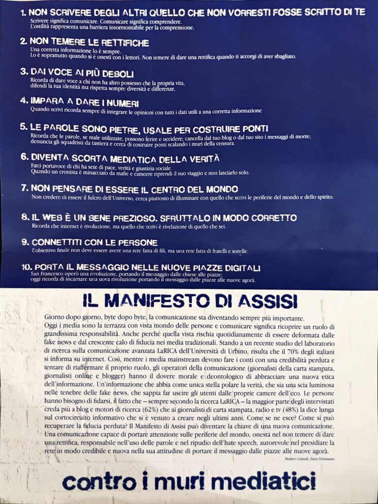 Firmato ad Assisi manifesto contro muri mediatici promosso da Articolo 21 e Rivista San Francesco