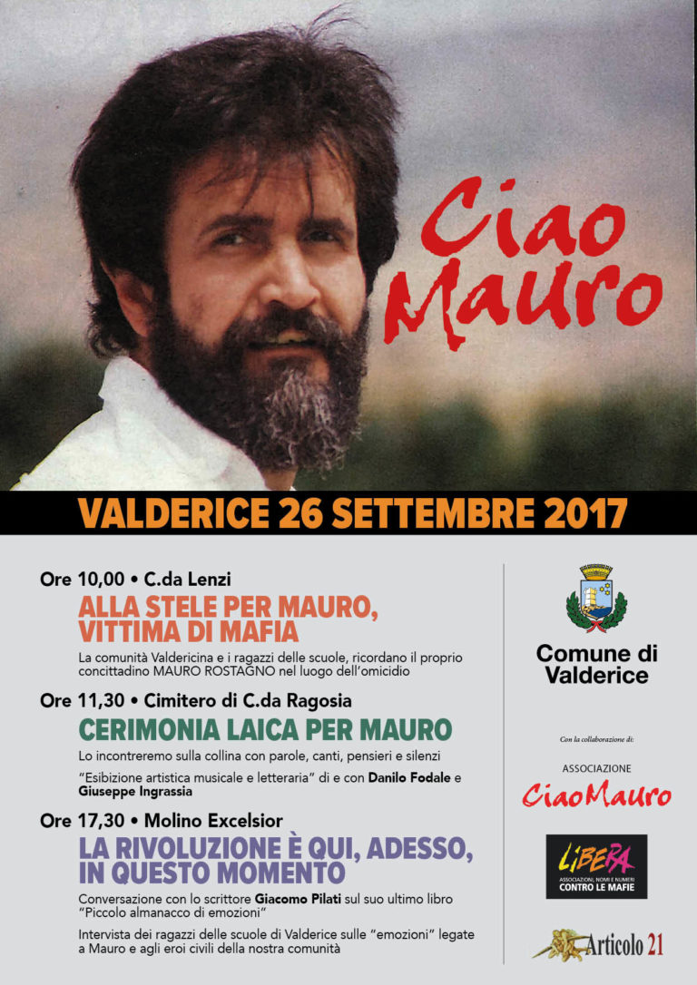 Ciao Mauro! Il 26 settembre a Valderice un’iniziativa per ricordare Mauro Rostagno