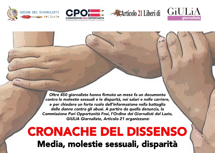 “Cronache del dissenso: molestie sessuali, media, disparità”. Fnsi, 14 marzo