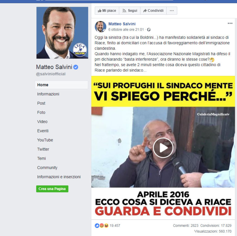 Quando Salvini sbaglia testimonial nella sua campagna contro Mimmo Lucano