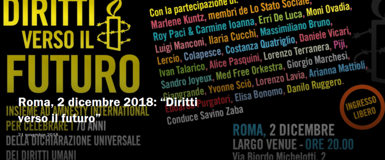 “Diritti verso il futuro”. Con Amnesty il 2 dicembre a Roma