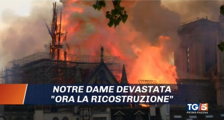 L’incendio di Notre Dame “in diretta tv”. Siri e Raggi, guerra aperta nella maggioranza. L’analisi dei Tg