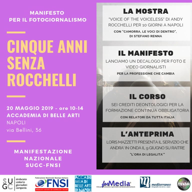 5 anni senza Rocchelli, manifesto per il fotogiornalismo. Napoli, 20 maggio