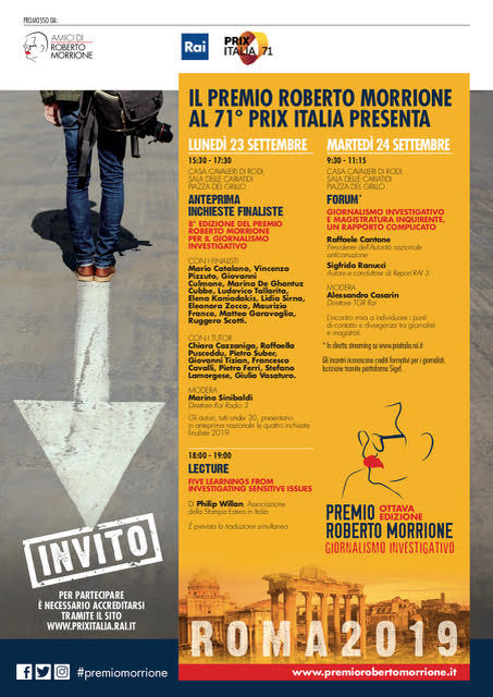 Il Premio Morrione al 71° Prix Italia nel segno del giornalismo investigativo. 23-24 settembre