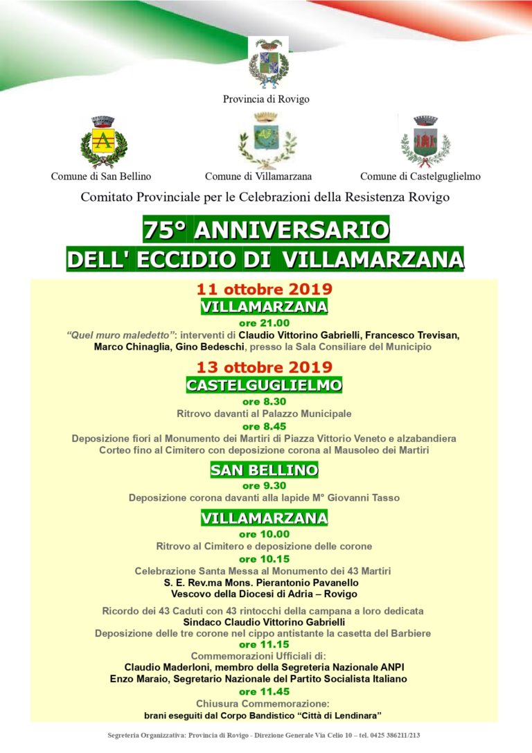 75° anniversario dell’Eccidio di Villamarzana. 13 ottobre commemorazione dei 43 martiri