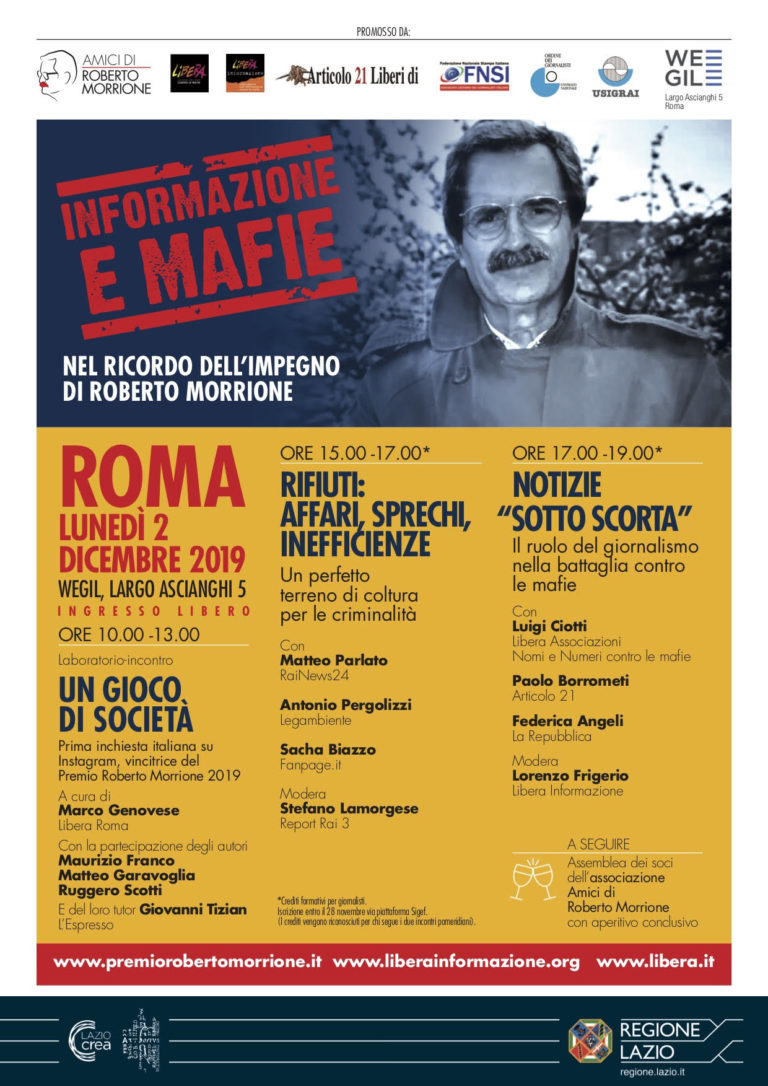 “Informazione e mafie”. Il 2 dicembre a Roma