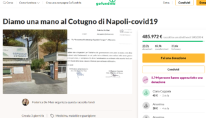 Arrivata a 460mila euro la raccolta per il Cotugno di Napoli, promossa mediatamente da Articolo21, sezione Campania