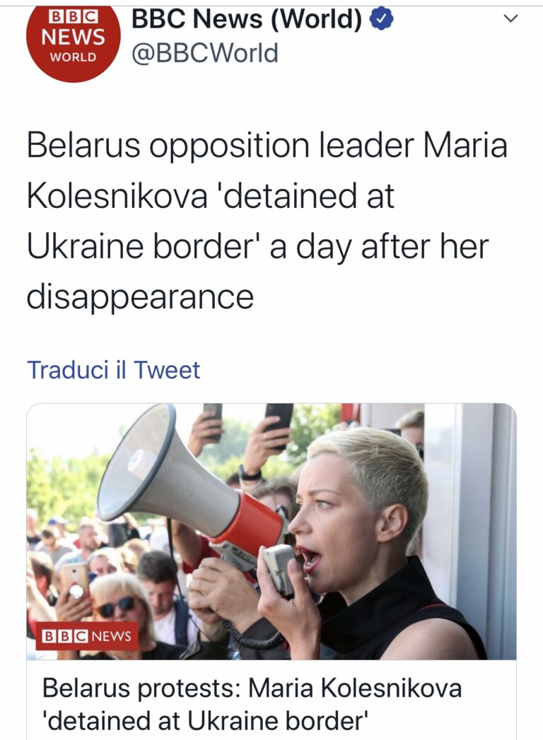 Bielorussia arrestata la leader dell’oppozione Maria Kolesnikova