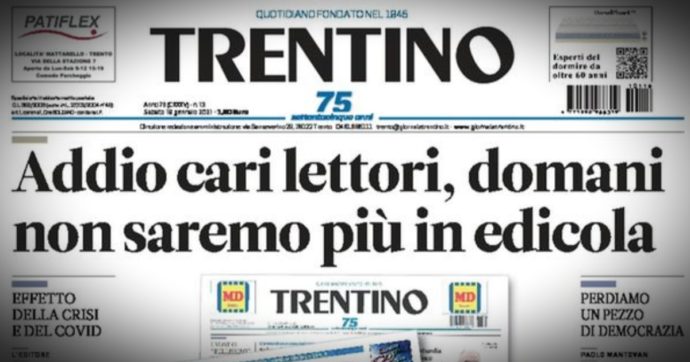 Chiuso dopo 75 anni il quotidiano “Trentino”. Il direttore Mantovan: “è stato un pezzo importante di democrazia”