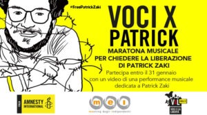 Free Patrick Zaki: l’8 febbraio una maratona musicale per la liberazione dello studente egiziano