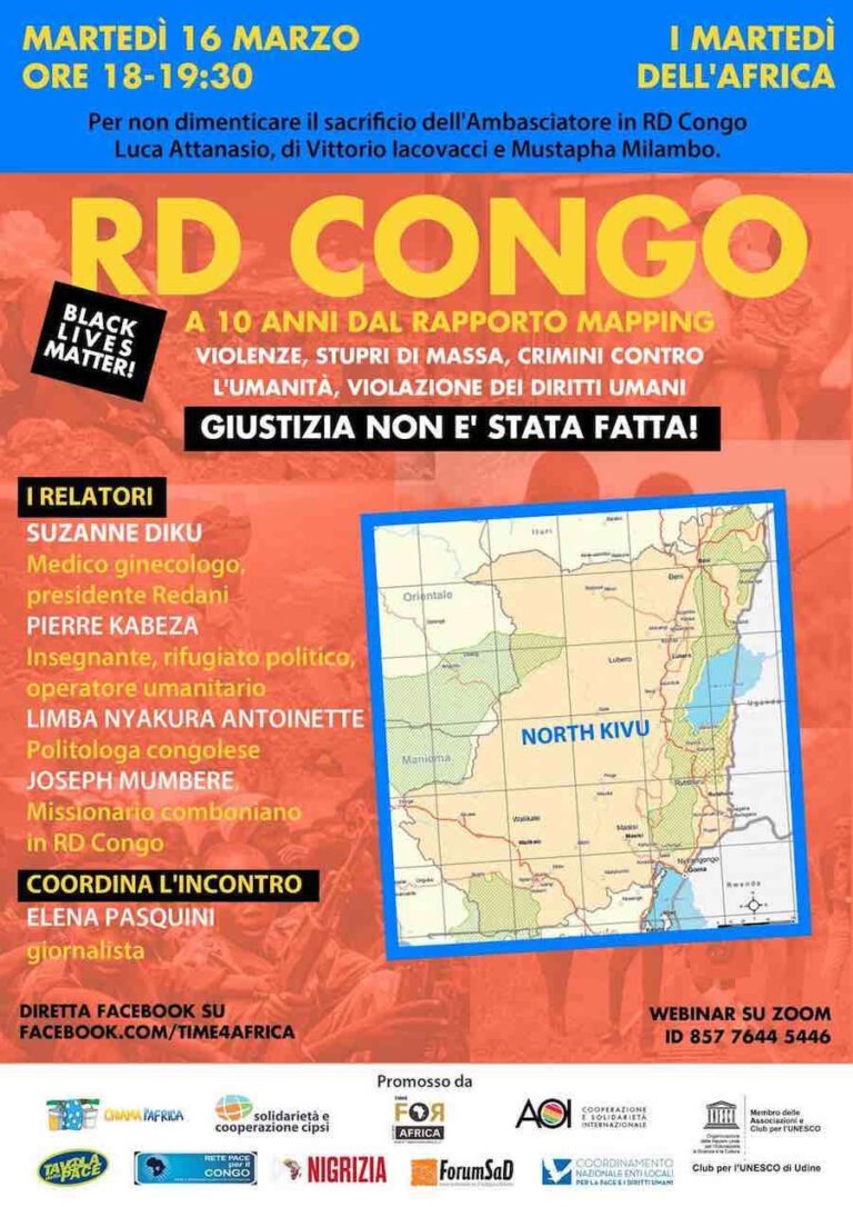 Congo – Giustizia non è stata fatta! Martedì 16 marzo incontro online