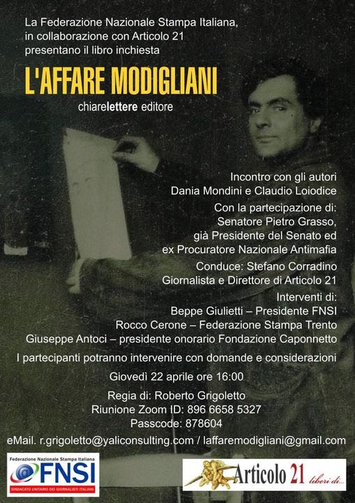 L’affare Modigliani: incontro con gli autori Dania Mondini e Claudio Loiodice. FNSI e Articolo21