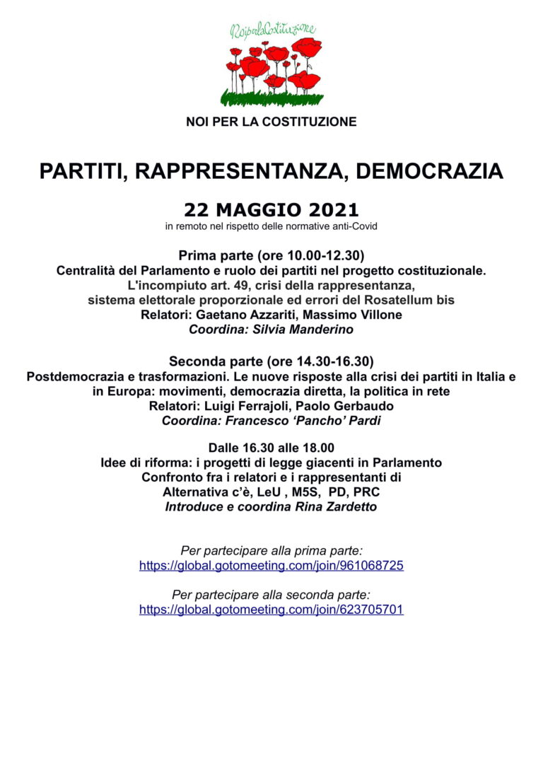Partiti, rappresentanza, democrazia, 22 maggio