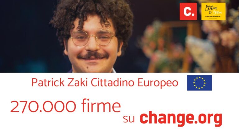 “Cittadinanza Italiana a Patrick Zaki”. Oltre 270mila firme su Change.org