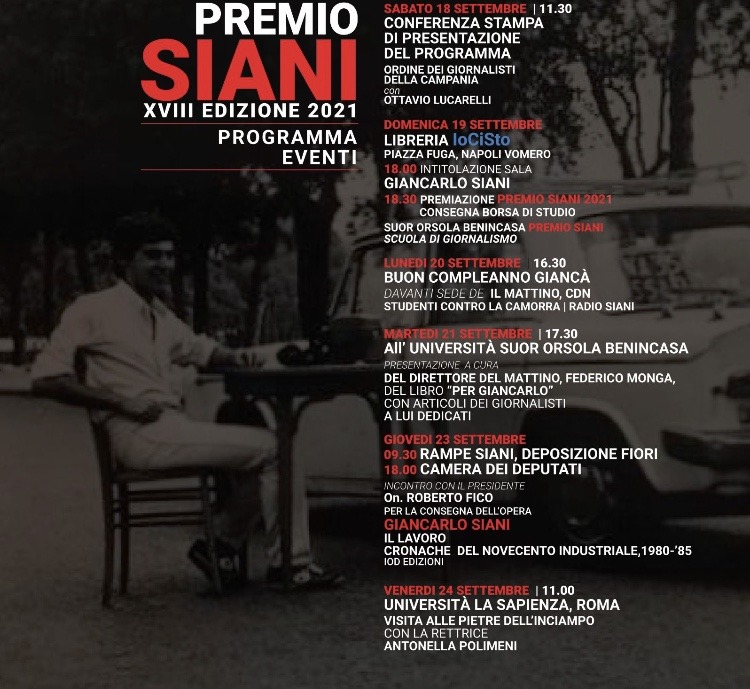 Informazione. al via le “Giornate con Giancarlo” e Premio Siani 2021 XVIII edizione