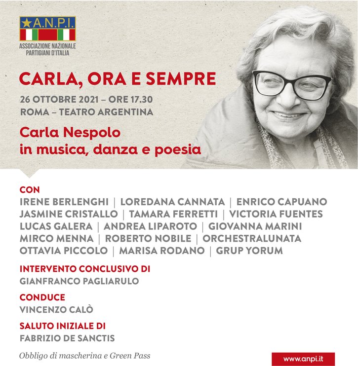“Carla, ora e sempre”. 26 ottobre al Teatro Argentina di Roma
