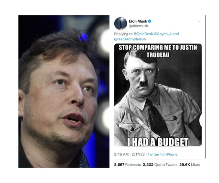 Bufera sul tweet di Elon Musk che paragona Justin Trudeau ad Adolf Hitler