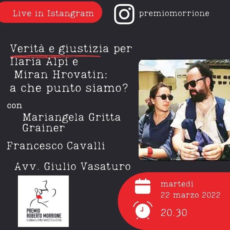 Premio Morrione diretta instagram per Ilaria Alpi e Miran Hrovatin