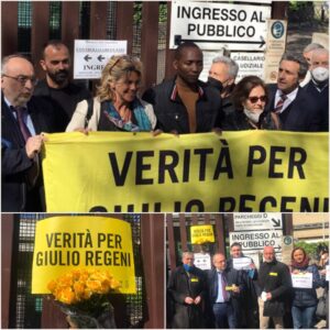 Processo Giulio Regeni rinviato al prossimo 10 ottobre. Flavio Insinna presente al sit-in: “la politica deve cercare la verità”.