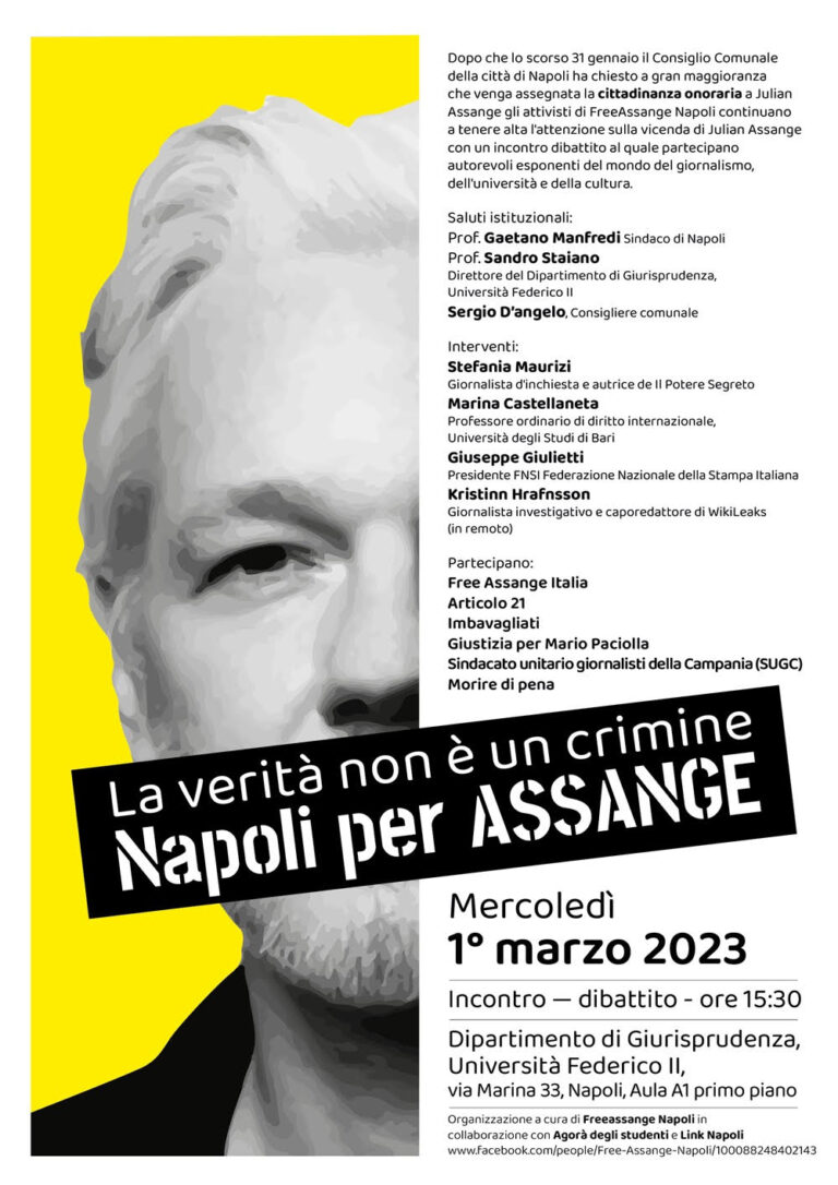“La verità non è un crimine”. Il 1° marzo Napoli per Assange