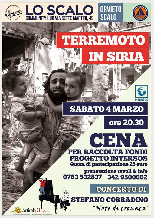 Articolo21 a Orvieto per la Siria. Il 4 marzo serata di raccolta fondi per le vittime del terremoto
