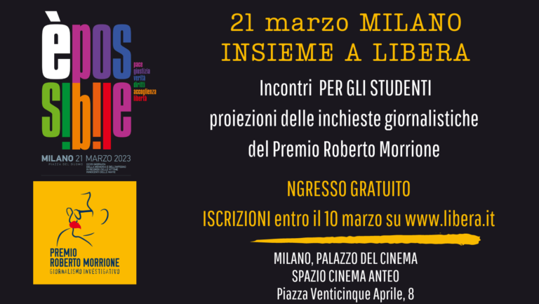 21 marzo: il Premio Morrione e Libera incontrano le scuole d’Italia a Milano