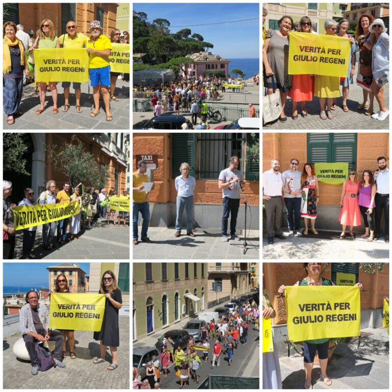 A Camogli la manifestazione contro la rimozione dello striscione per Giulio Regeni. Il messaggio della famiglia