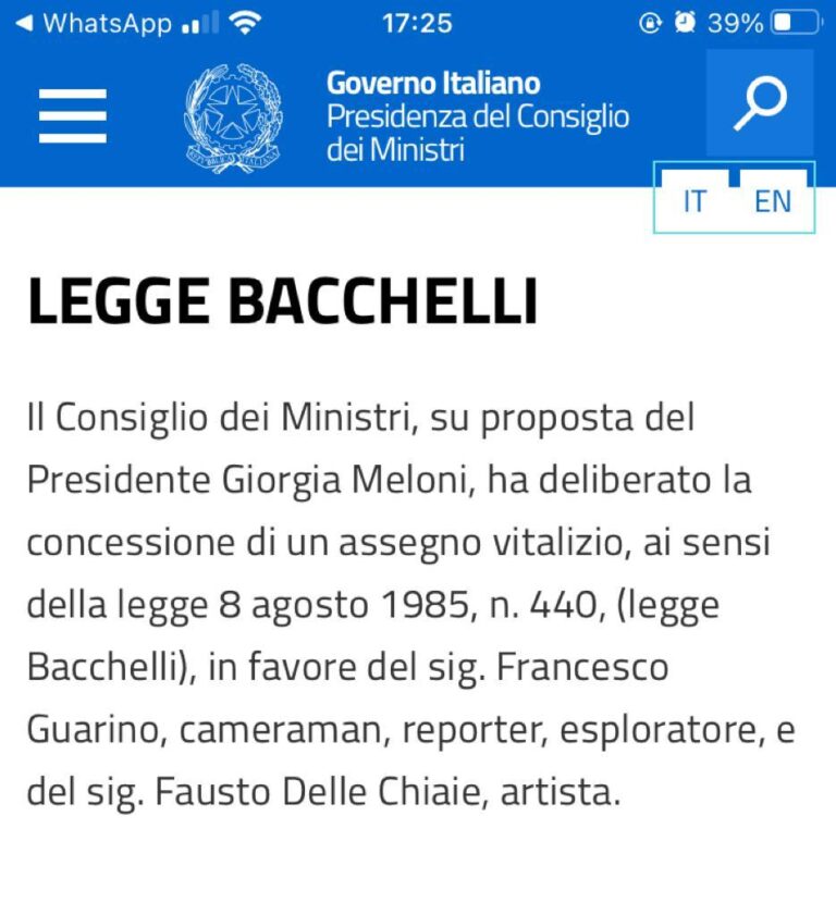Riconoscimento legge Bacchelli a Franco Guarino