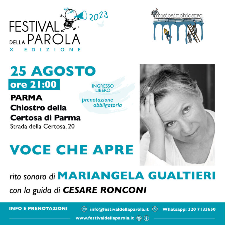 MUSICA IN-CHIOSTRO: dal 25 agosto i 6 spettacoli-concerto della rassegna “fuori festival” della X edizione del FESTIVAL DELLA PAROLA dove “note e parole si incontrano”
