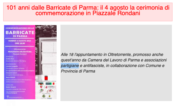 101esimo anniversario delle Barricate di Parma