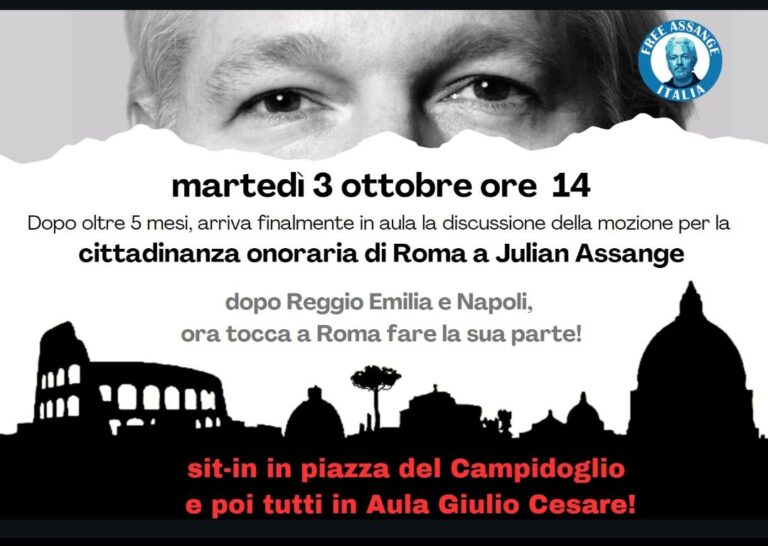 Cittadinanza onoraria a Roma per Julian Assange, il 3 ottobre sit in al Campidoglio