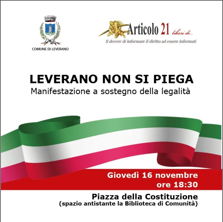 16 novembre a Leverano (Lecce) il Comune e Articolo21 Puglia in marcia per dire no alla mafia