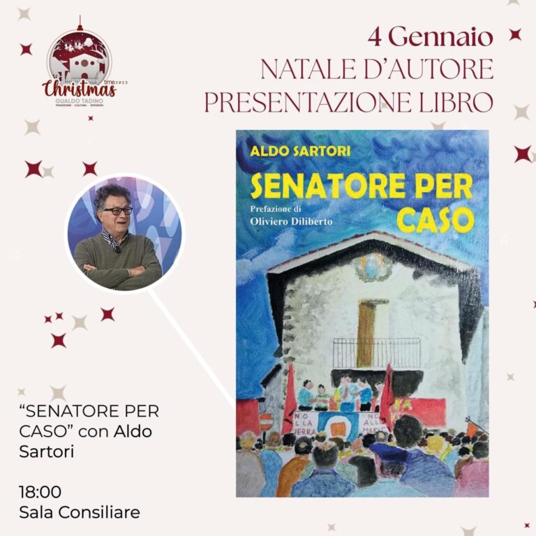 Giovedì 4 gennaio alle ore 18 a Gualdo Tadino (PG) Presentazione del libro di Aldo Sartori “Senatore per caso”