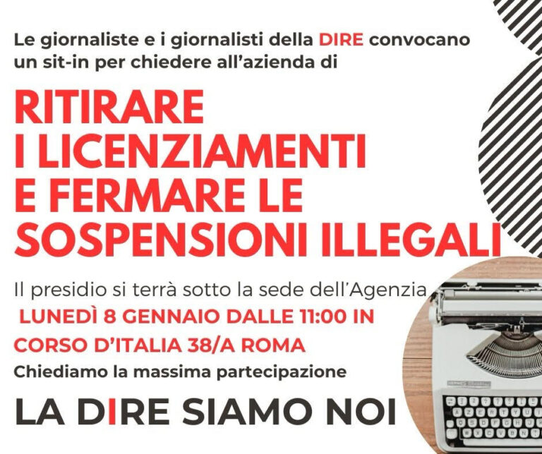 Agenzia Dire, sit in sotto la redazione di Roma contro i licenziamenti e le sospensioni