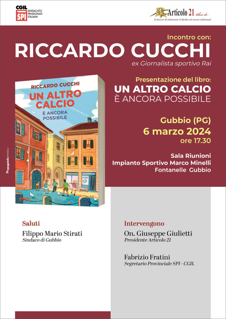 Il 6 Marzo a Gubbio verrà presentato alle ore 17,30, il libro di Riccardo Cucchi,  voce storica della Rai
