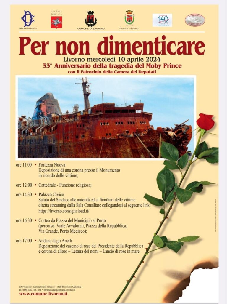 Moby Prince, a Livorno e a Montecitorio gli appuntamenti per la commemorazione nel 33esimo anniversario