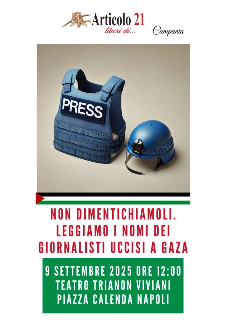 Gaza. Anche Articolo21 Campania il 9 settembre leggerà i nomi dei giornalisti uccisi