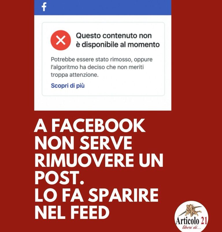 Imbavagliata anche la pagina facebook di Articolo 21. Perché?
