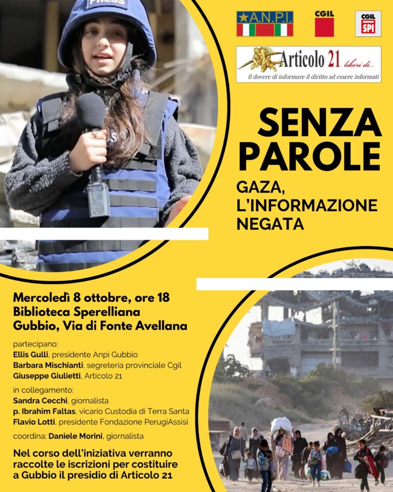 A Gubbio incontro sull’informazione a Gaza