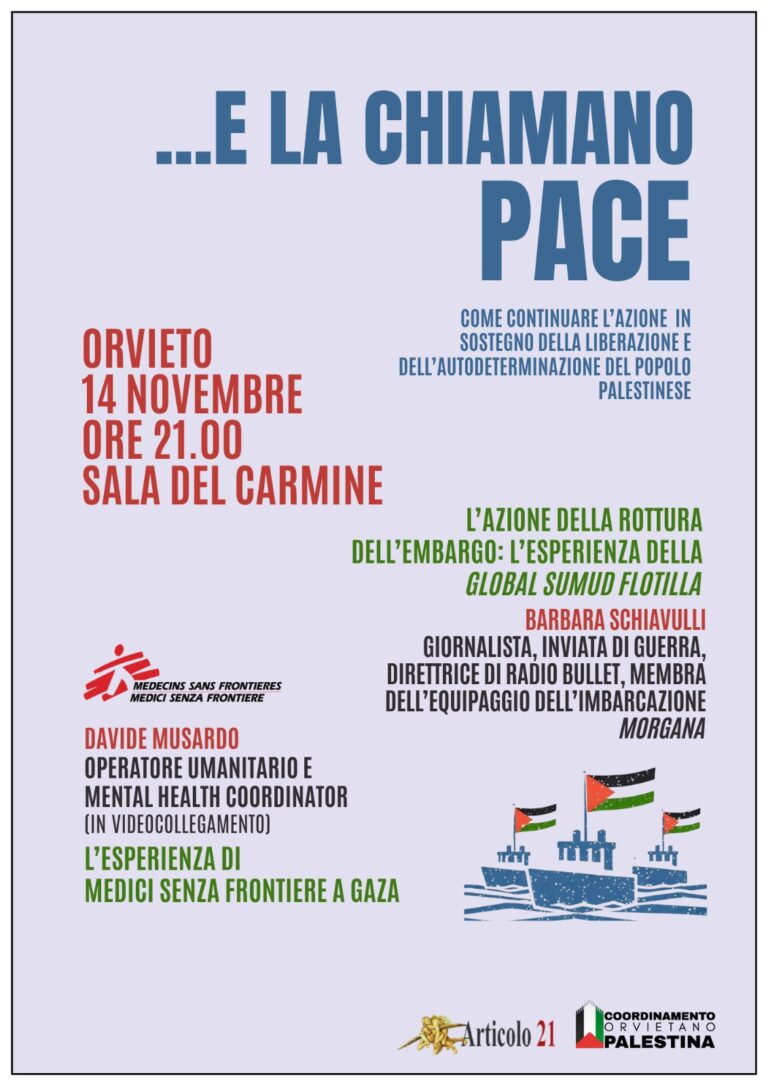 “…E la chiamano pace”.  Il 14 novembre iniziativa Articolo21 ad Orvieto con Barbara Schiavulli